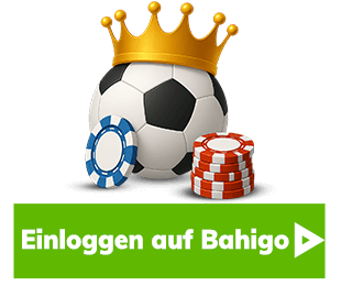 Fussball mit Krone und Casino Chips vor Bahigo Login Button